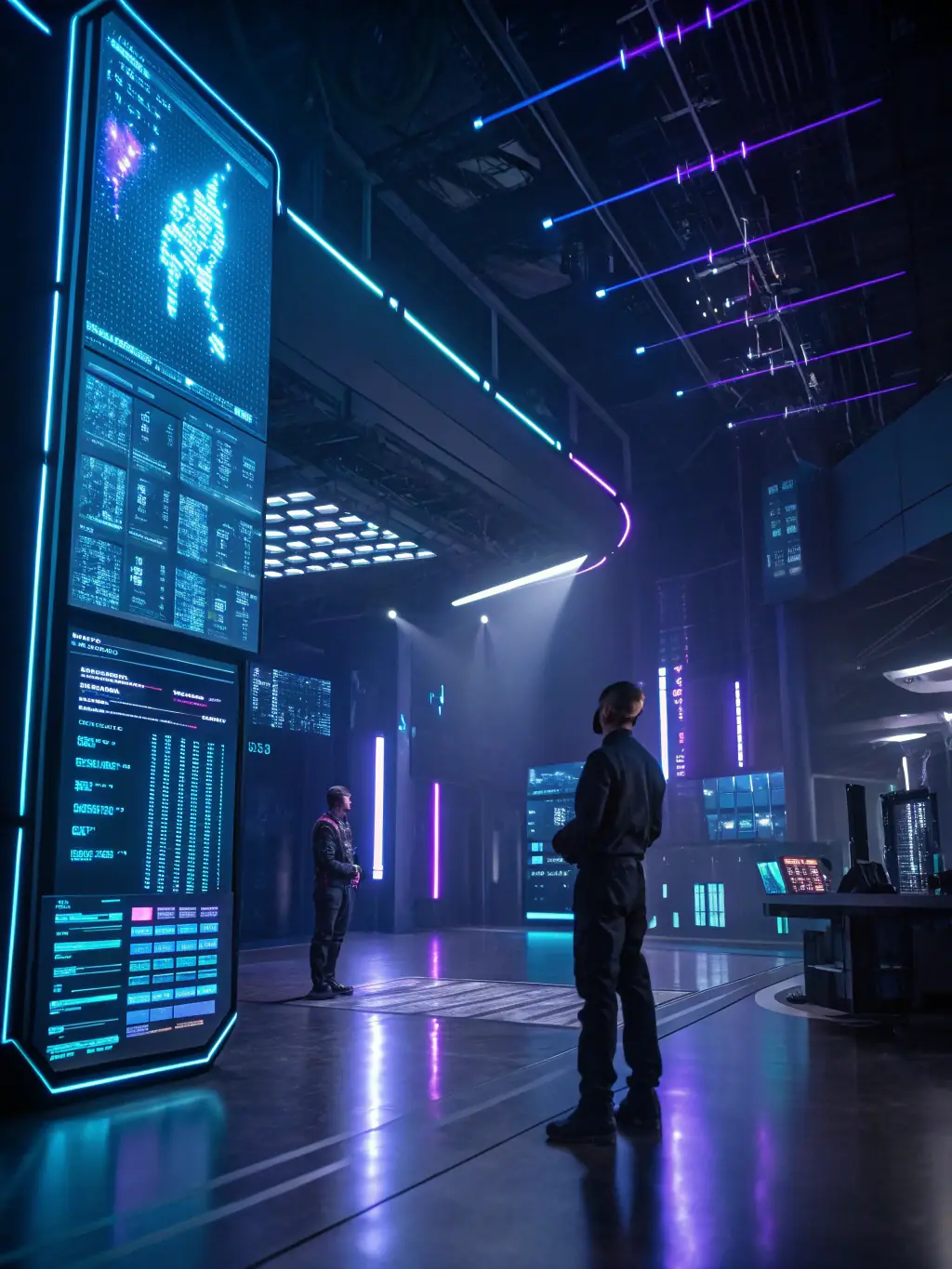 A futuristic image showcasing emerging technologies like AI and IoT, integrated into a business environment, highlighting innovation and efficiency.